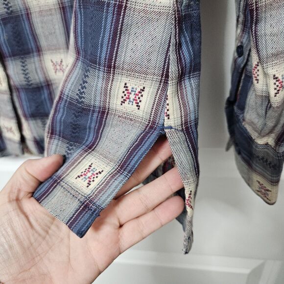 Mountain Khakis Button Up Shirt Women’s Small Plaid Blue Tan Pockets Soft Cotton - Picture 8 of 10